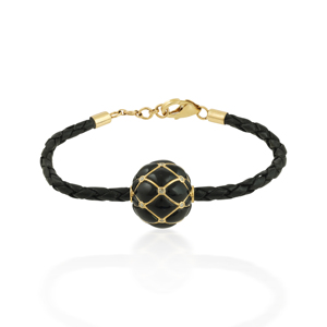 Braided <b>Leather</b> <b>Bracelet</b> with Diamond and Lattice-Carved Onyx Bead - Product Image 1