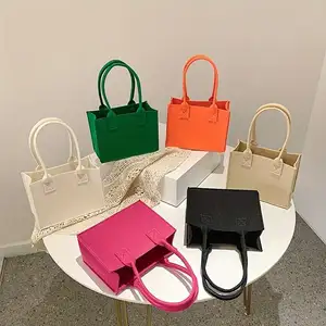 Mini colore solido personalizzato Logo Eco Friendly quadrato piccola borsa Tote in feltro per le donne del lavoro e della spesa