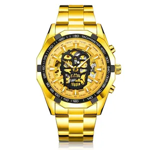 Golden Automatic Watch Men Steel Strap Skeleton Mechanical Automatic Skull Watches Top Brand Luxury Dropshipping