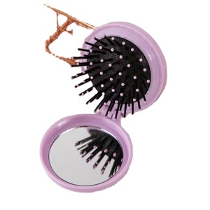Travel Mirror Round Folding Pocket Mini Comb Compact Hair Massage Women and Girls Hair Brush with Mirror
