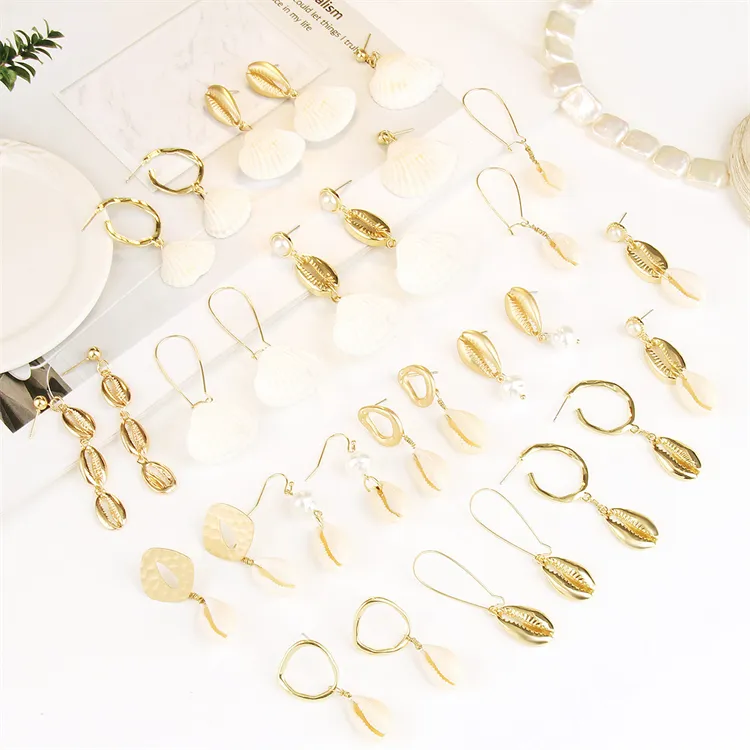 Hot Sale Bohemian White Seashell Earring Style Abalone Shell Gold Plated Coconut Sea Pearl Earrings