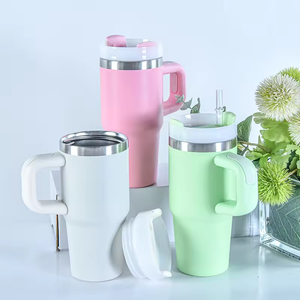 Vaso de sublimación recubierto de polvo 2025 sin BPA de 14oz con aislamiento de doble pared con mango y pajita para niños y <span class=keywords><strong>cerveza</strong></span> - Product Image 1