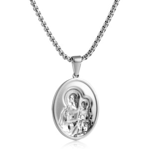 <b>Titanium</b> Steel Oval Christian Pendant Necklace Men's Religious Jewelry Everyday Wear 270103 - Product Image 2