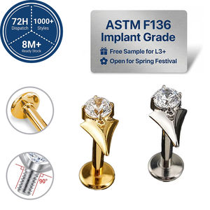 <span class=keywords><strong>Labret</strong></span> en titane ASTM F136 JIAXIN 16G à filetage interne avec CZ rond 5A et pointe triangulaire pour <span class=keywords><strong>piercing</strong></span> hélix - Product Image 1