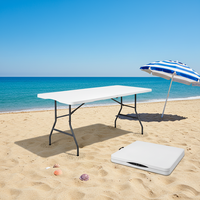 Table pliante portable moderne DOMI en plastique avec structure en fer, 6 pieds, blanche, pour extérieur, 180 cm