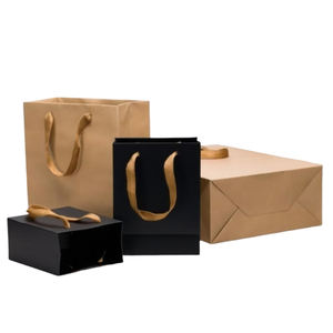 Sacs en papier kraft de luxe écologiques imprimés à la main avec poignée, blanc et brun, logo personnalisé pour le shopping, emballage de cadeaux - Product Image 5