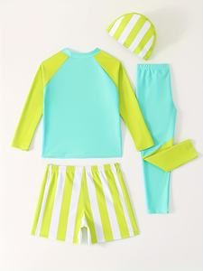 Maillot <span class=keywords><strong>de</strong></span> <span class=keywords><strong>bain</strong></span> deux pièces pour enfants avec <span class=keywords><strong>bonnet</strong></span> <span class=keywords><strong>de</strong></span> <span class=keywords><strong>bain</strong></span>, pantalon à manches longues, protection solaire pour la plage, ensemble <span class=keywords><strong>de</strong></span> quatre pièces pour la natation - Product Image 5