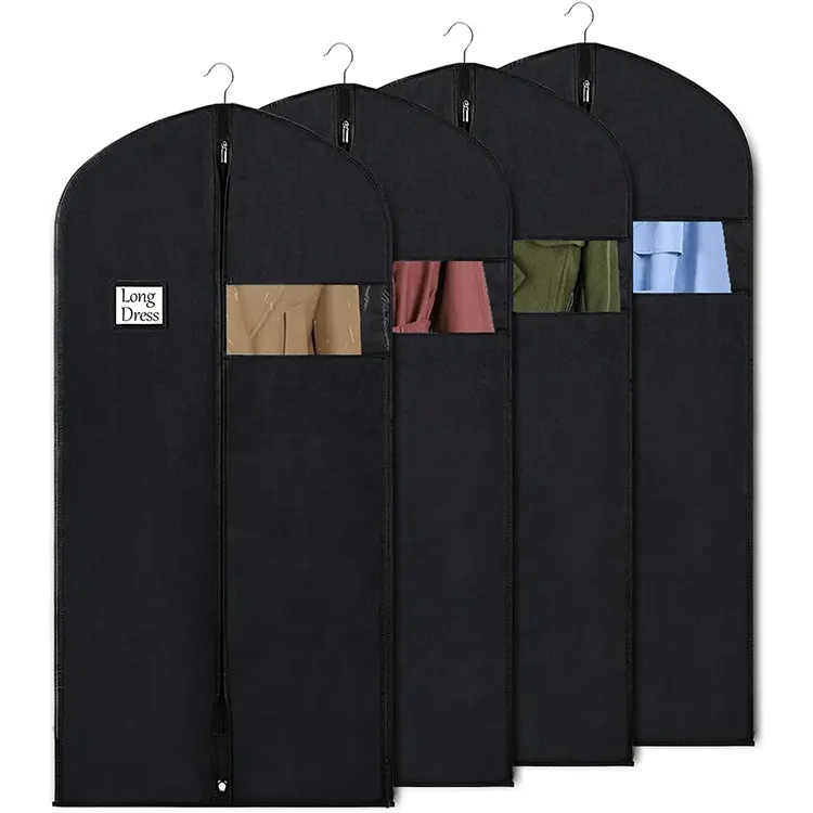 Garment Cover Suit Duffel Bag Non Woven Foldable Black Suit Cover Customized Logo Polyester Hanging Reusable Garment Bag