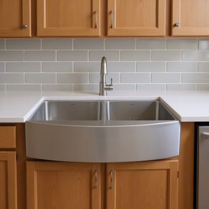 Évier de cuisine double cuve en acier inoxydable, finition brossée, 33x21x10, facile à nettoyer, pour plan de travail type ferme - Product Image 2