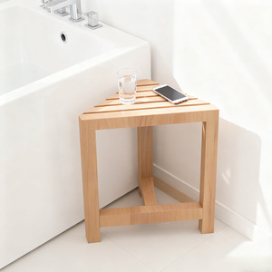 Tabouret d'angle en bois 320x308x170mm avec siège double couche et rangement pour la douche et le rasage - Product Image 1