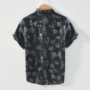 Chemises en lin pour hommes, décontractées, à col carré, à manches courtes, à motifs floraux, pour l'été - Vente en gros - Product Image 2