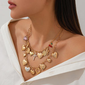 卸売りファッション多層調節可能ハート形クロスアングルチェリーペンダントヒップホップパンクスタイルユニセックスクールチョーカジュエリー - Product Image 3