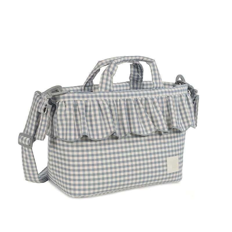 Gingham Pleated Flounce Buggy Bag with Zip Closure and Shoulder Strap ...