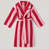 Peignoir de bain en coton à rayures teintes élégant Softextiles, col châle en tissu éponge, robe de spa respirante bleue chaude, fabrication OEM
