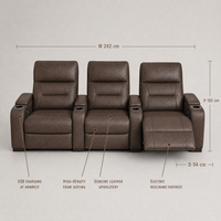 Canapé inclinable de cinéma maison 3 places en cuir véritable avec fonction électrique, porte-gobelets et chargement USB – Vente en gros directe usine, OEM, ODM, personnalisable