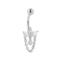 Anneau de nombril en acier inoxydable 316 Superstar, chaîne suspendue en lotus, zircon marquise, piercing de nombril en PVD, bijoux de corps