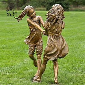 Décoration de <span class=keywords><strong>jardin</strong></span> extérieure BLVE, design de style européen, statue en bronze de garçon et fille lisant un livre, taille réelle, art métallique pour enfants - Product Image 3