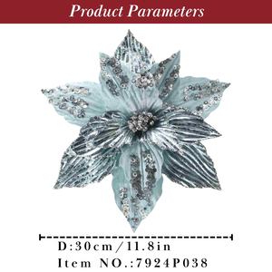 تخفيضات كبيرة عيد الميلاد Ornamnetal الترتر الأزرق بريق البونسيتة عيد الميلاد الزهور Poinsettia - Product Image 2