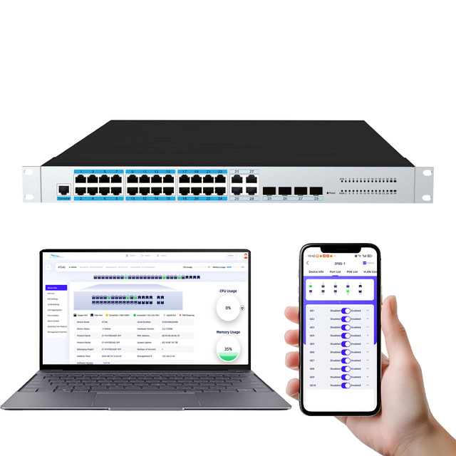 32 Port Industrial Cloud Management Switch SNMP QoS Supports Web/Mobile App Control Multiple VLAN Static Routes 56Gbps Capacity
