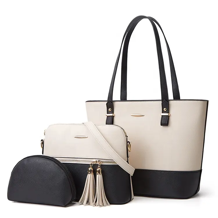 Designer Luxury 3 Pieces PU Leather Tote Bag For Women Luxury Tassel Hand Bag Set