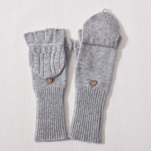 Gants en <span class=keywords><strong>laine</strong></span> tricotés à demi-doigts en gros, mitaines chaudes à revers pour les doigts, mitaines en côtes, gants en cachemire doux personnalisés de luxe pour femmes, gants d'hiver - Product Image 3
