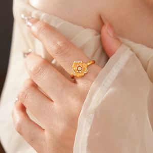 Anillo Gold Electroplated Zircon Pattern Flower <b>Rings</b> for Women Gold Plated <b>Adjustable</b> <b>Ring</b> Retro Court Style Zircon Flower <b>Ring</b> - Product Image 5