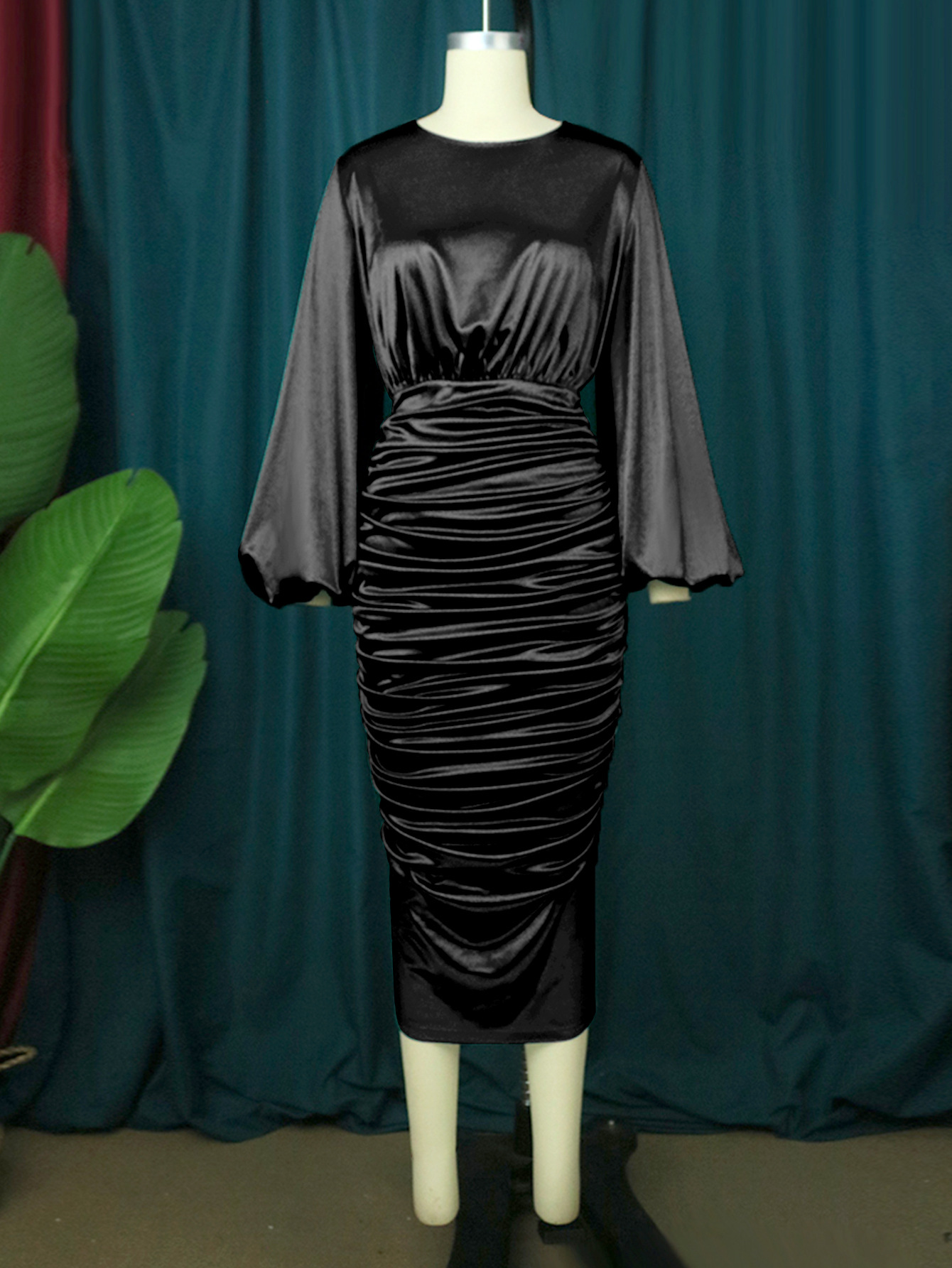 dark green satin dress long sleeve Green Satin Dress Plus Size Dark Green Halter High Split Sleevelsss Plus  Size Prom Dress