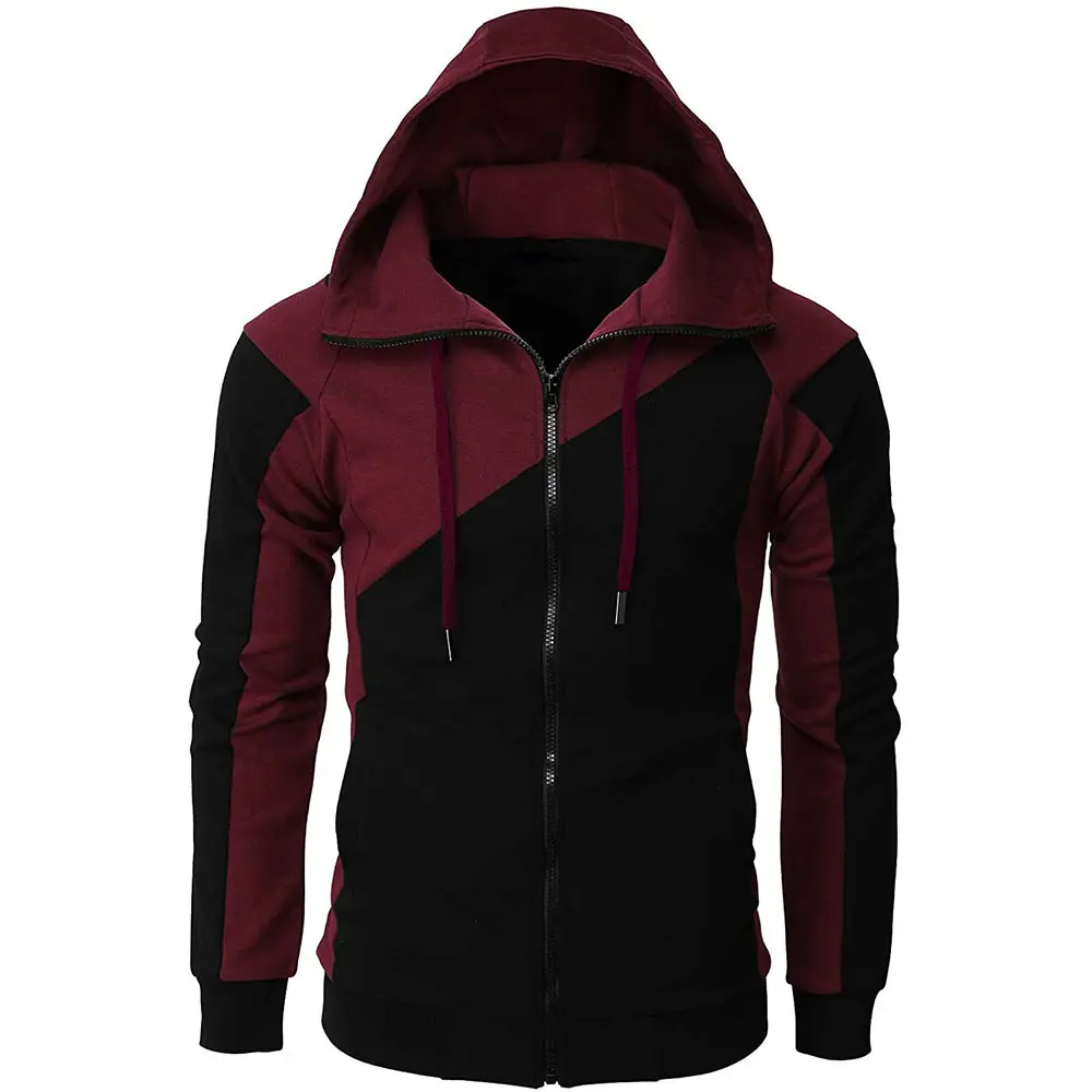 Wholesale Manufacturers Men Clothing Cotton Long Sleeve Color Block Zipper Men Hoodies