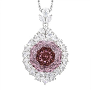 Fashion Eco-friendly 18mm Rose Cut Red Cubic Zirconia <b>Copper</b> Jewelry Demifine Jewellery Pendant Necklace Daily Wear for Women - Product Image 1