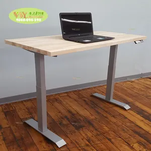 Escritorio ajustable de altura personalizado, muebles de oficina, mesa de trabajo de madera maciza de arce con patas ajustables