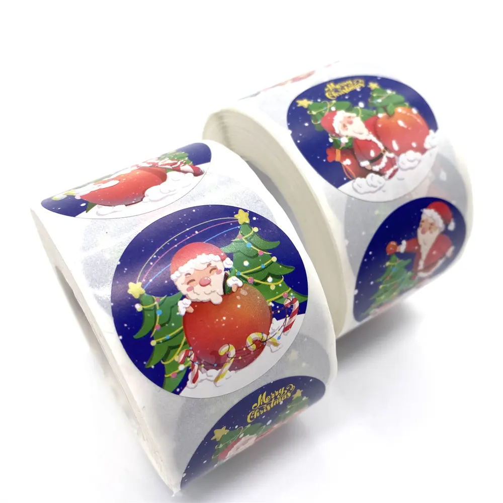 1.5 inch 500 Pcs Cartoon Cute Santa Sealing Christmas Gift Box Character Sticker Roll