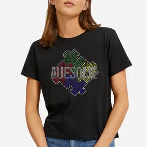 Grosir autisme Hotfix Motif berlian imitasi desain aublossom untuk kustom Bling Bling T-shirt