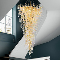 Lustre en cristal d'hôtel de luxe de style américain, escalier de villa, lustre de branche dorée de salon