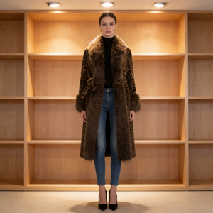 Luxury Leopard Print Long Faux Mink Fur <strong>Coat</strong> with Faux Fur Trim Warm Winter Outerwear for <strong>Ladies</strong> - Product Image 3