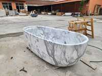 Baignoire autoportante en pierre naturelle de forme bateau, design moderne, ovale, couleur blanche, baignoire en marbre sculptée à la main, nouvelle conception