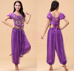 Sparkly <span class=keywords><strong>Bollywood</strong></span> Indian Cosplay Outfits Sequin Puff Sleeve Crop Top con pantalones Harem para el rendimiento - Product Image 2