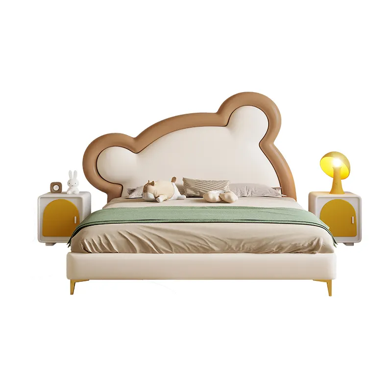 Toptan kız ve erkek karikatür yatak yüksek kaliteli deri yatak çocuk yatak odası Up-holbeds yataklar