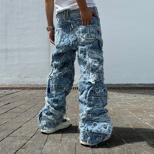 DiZNEW producing ha accettato di realizzare Jeans larghi oversize con decapaggio di Jeans ricamati Vintage Denim Jeans all'ingrosso - Product Image 2