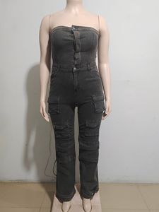 Combinaison en jean sans manches avec plusieurs poches pour femme – Nouvelle collection en gros - Product Image 6