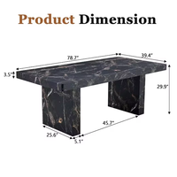 Table basse rectangulaire vintage en marbre noir personnalisée, meuble de salon, table à thé occasionnelle avec plateau central