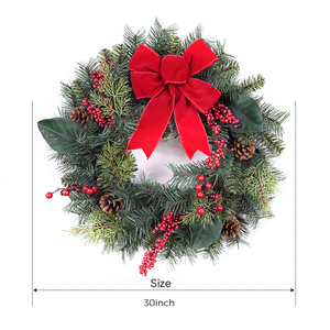 Popular Customized Artificial Berry <b>Red</b> <b>Bow</b> Wreath Decoration Natural Artificial Christmas Wreath - Product Image 2