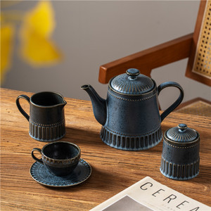 <span class=keywords><strong>ชุด</strong></span>ถ้วยกาแฟและจานรองเซรามิกเคลือบเงาสไตล์วินเทจสุดหรู LovingHome พร้อมดีไซน์ลายพื้นผิว สำหรับใช้ในบ้านหรือร้านกาแฟ - Product Image 4