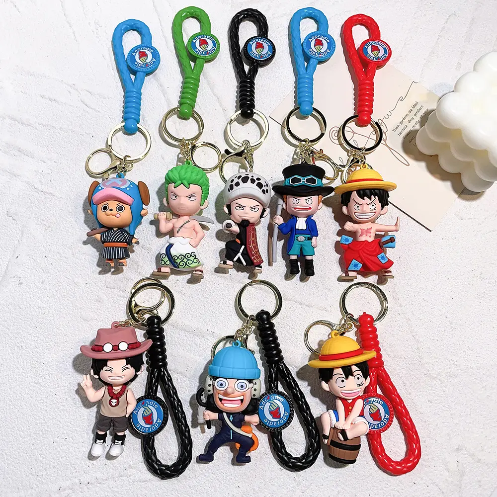 HL 2024 hot Selling Cute Anime Cartoon Silicone Rubber Luffy Silicone keychain with School Children Charm 3D Zoro Pvc keychain