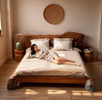 Lit double en bois de chêne massif style Wabi-sabi pour chambre principale, lit tatami pour hôtel, villa, mariage, écologique et durable, simple
