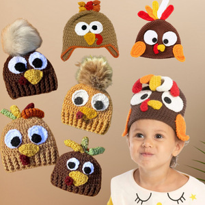 Thanksgiving Wholesale Cotton Yarn Crochet <strong>Turkey</strong> <strong>Hat</strong> for Kids-Adjustable Fun Animal Cap for Daily &amp; Party Outdoor Activities - Product Image 1
