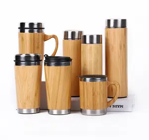 Tasse à café isolée en bois de voyage tasse en bambou en acier inoxydable avec couvercle tasses à café fraîches