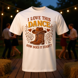T-shirt rétro Country Line Dancer avec motif « Comment cette danse commence-t-elle ? », taille adulte - Product Image 3