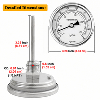 Thermomètre à cadran en acier inoxydable 1/2 NPT pour bouilloire, 50-500F/10-250C, thermomètre de brassage sans soudure ou pour pot de brassage