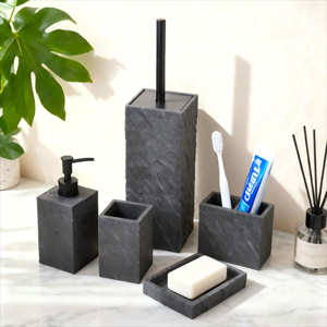 Ensemble d'accessoires de salle de bain en résine à texture rugueuse, 5 pièces, effet <span class=keywords><strong>ardoise</strong></span> professionnel, ensemble d'organisateurs de salle de bain en résine, fabrication en usine - Product Image 6