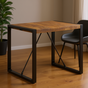 Mesa de Comedor de Madera de Mango de 31.5x31.5x29.5 Pulgadas, Diseño Industrial Cuadrado, Muebles Modernos para el Hogar, Patas Metálicas Estables - Product Image 2